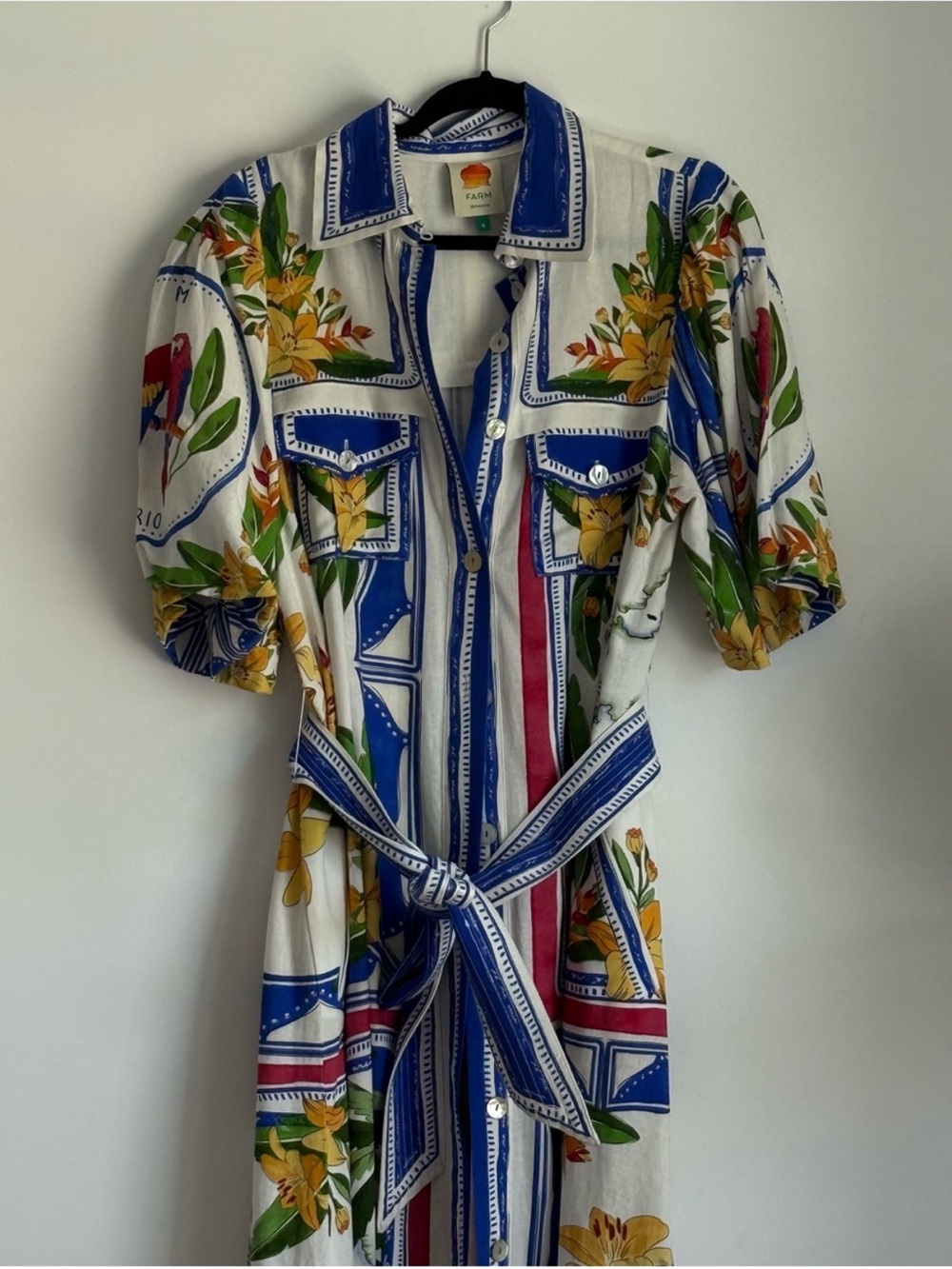 FARM Rio Floral Midi Dress with Blue, Yellow & Green Floral Print - Picture 2 of 6